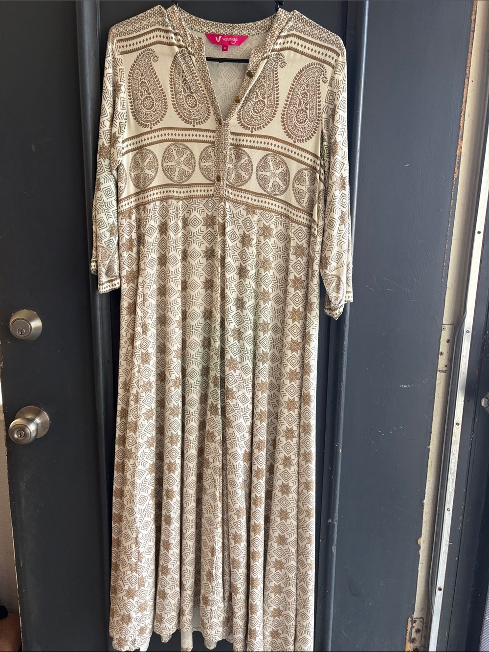 Cream & Taupe Paisley Maxi Dress